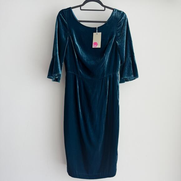 Boden Dress 4R Blue Velvet Teal Flutter Sleeve Silk Blend Elegant Old Money Chic - Picture 5 of 11